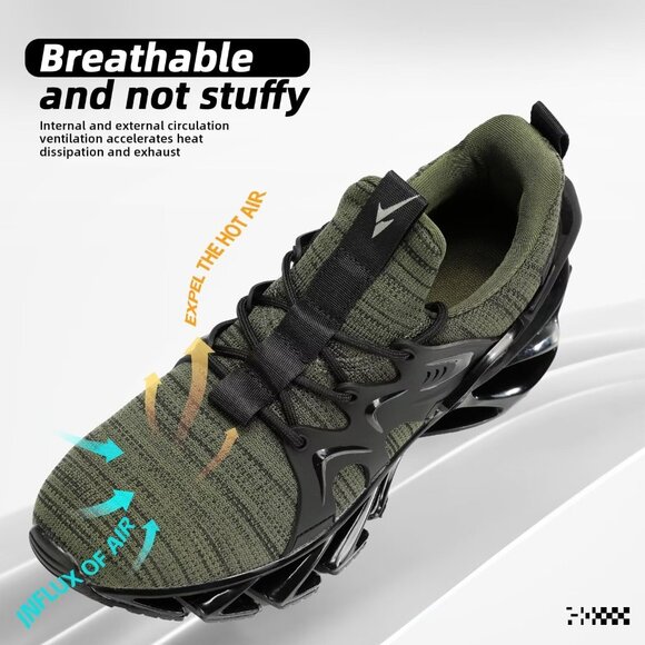 Men's Running Shoes Sneakers Breathable Blade Non Slip Walking Athletic Green - Picture 5 of 7